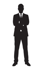 Silhouette of Confident Businessman Standing with Folded Arms. Vector illustration.
