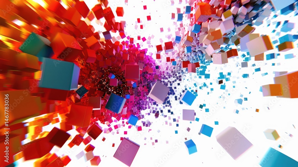 Aufkleber abstract chaotic and energetic of mixed dust explode with square object, burst of broken colorful cu