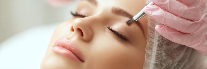 Beautician Applying Makeup in Soft Focus With a Bright Upper Zone for a Client During an Afternoon Appointment at a Beauty Studio Generative AI