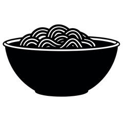 Simple Black and White Illustration of Noodles in Bowls