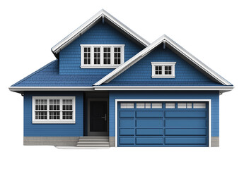Modern blue house with garage and front door isolated on a transparent background