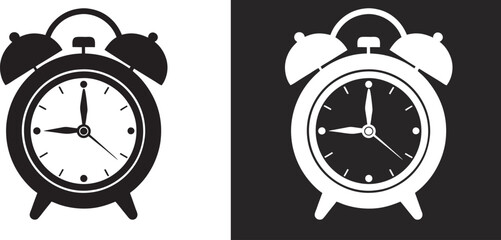alarm clock vector silhouette, black and white vector icon clipart