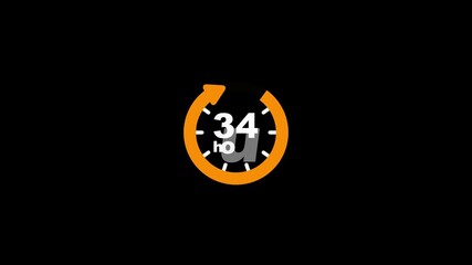 34 Hours timers Clocks, Timer 34 Hour icon, countdown icon. Time measure. The chronometer icon is isolated on black background. Clock , timer (time passage , waiting time ) animation (4K).