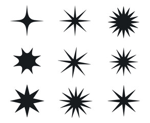 Nine Unique Black Starburst Shapes Set for Design Projects