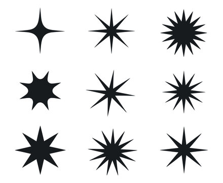 Nine Unique Black Starburst Shapes Set for Design Projects