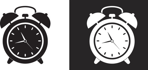 alarm clock vector silhouette, black and white vector icon clipart