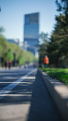 Perspective view of city pathway with modern architecture in Kazakhstan