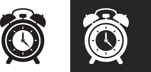 alarm clock vector silhouette, black and white vector icon clipart