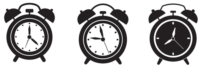 alarm clock vector silhouette, black and white vector icon clipart