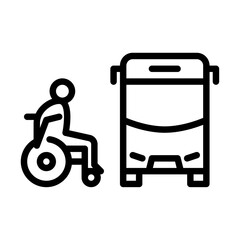 disabled person waiting bus outline icon. Disabled people line art illustration.
