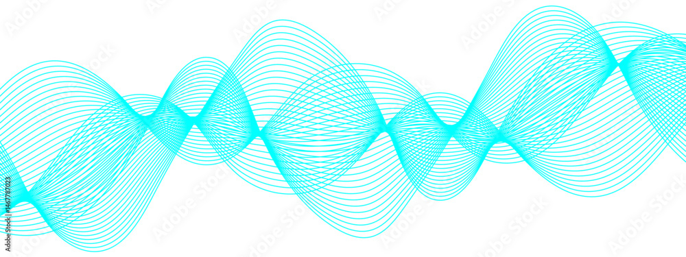 Poster abstract wave pattern featuring intertwined fluid curves cyan and turquoise gradients. rhythmic and 
