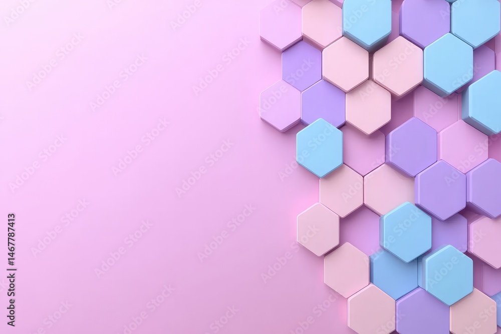 Poster pastel hexagon pattern on pink background geometric design with copy space