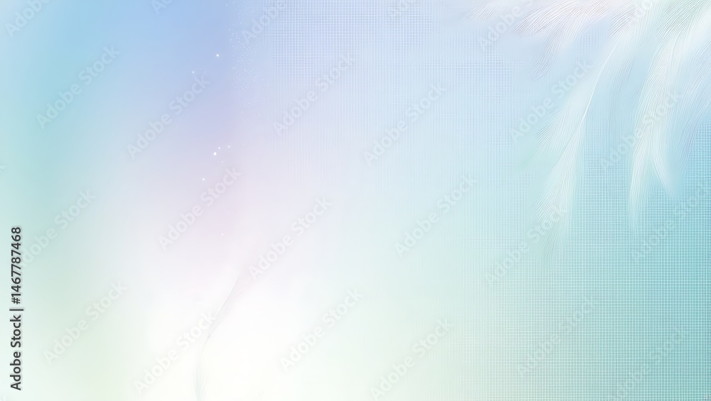 Poster soft pastel gradient background with hints of white feather details for a tranquil and delicate desi