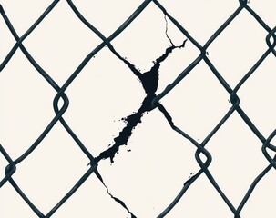 Fototapeta premium Torn chain-link fence reveals a dark gap