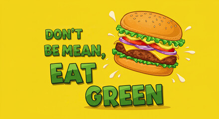 Eco friendly burger concept with vibrant yellow background for healthy eating campaign