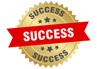 success. success round red and gold label isolated on transparent background