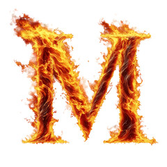 Dynamic Letter M Blazing with Intense Flame Texture on No Background
