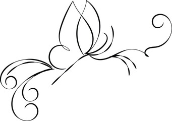 Elegant Black Line Art Butterfly Design with Floral Swirls