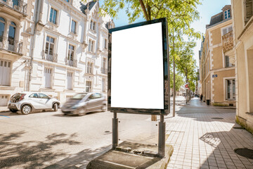 Blank billboard on street with moving cars - mockup