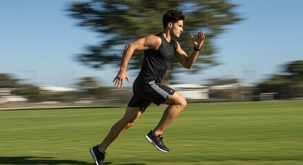 Handsome man in motion blur, fitness sprint