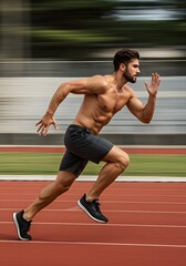 Handsome man in motion blur, fitness sprint