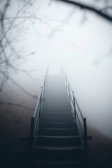 Fototapeta premium A stairway leading up into a thick, dense fog, shrouded in mystery and visual obscurity.