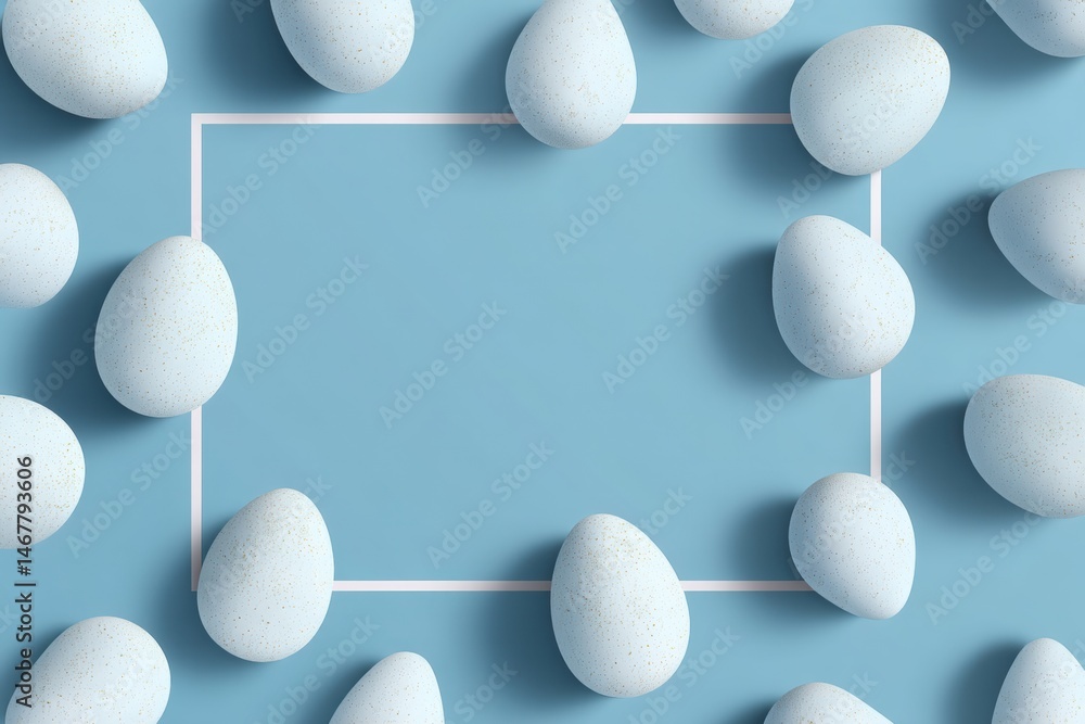 Aufkleber decorative light blue background with egg silhouettes framing a blank center for text applications a