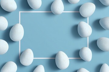 Decorative Light Blue Background With Egg Silhouettes Framing a Blank Center for Text Applications and Creative Projects Generative AI