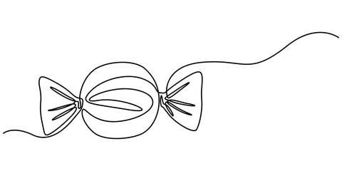 Candy in one continuous line drawing. Contour icon. Doodle vector illustration, Candy in one continuous line drawing. Minimalist design for sweet and dessert themes. Simplified hand drawn illustration
