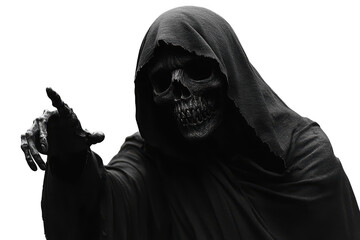 Grim reaper pointing with finger isolated on transparent background