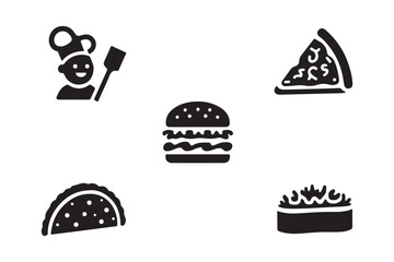 Fast Food Icon Set Burger, Pizza, Taco, Chef Vector Illustration