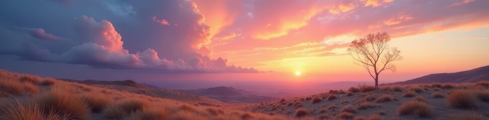 Obraz premium Subtle earth tones blending into vibrant sky hues , artwork, wallpaper, view