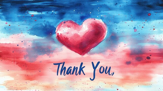 Painting of a heart with the words thank you love background