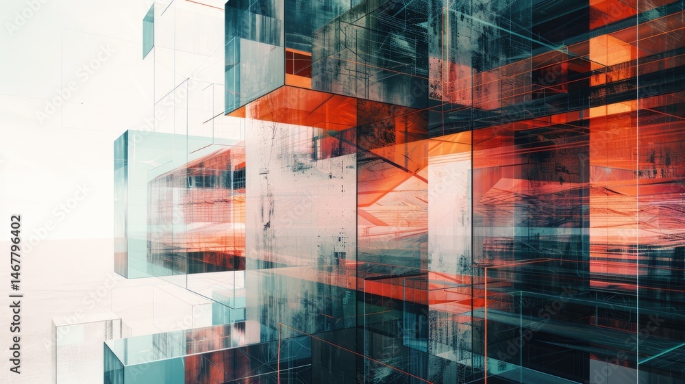 Poster mysterious structure in abstract science fiction style. colorful color line shading express weird sh
