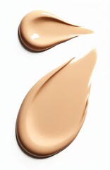 Foundation smears, drops on white background. Beige cream texture. Makeup sample,. Liquid cosmetic product for skin care, face tone, beauty. Fashion, facial product.