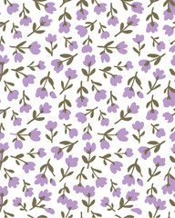 Fototapeta premium seamless floral pattern , hand-drawn pink tulip-like flowers with dark green stems and leaves. The flowers should be evenly