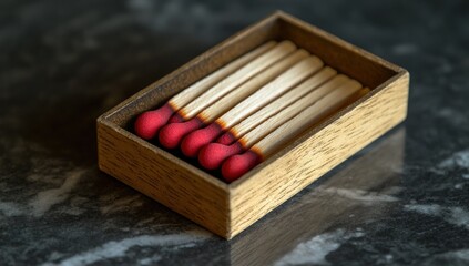 Wooden matchbox with used matches