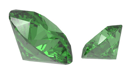 Two sparkling emerald gemstone green diamonds