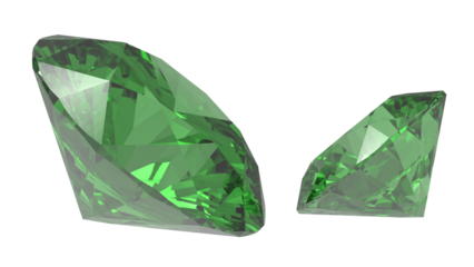 Two sparkling emerald gemstone green diamonds