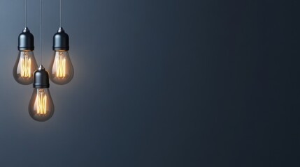 Vintage Bulbs Hanging Against Dark Blue Wall for Creative Interiors