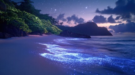 Obraz premium Bioluminescent beauty , An enchanting nocturnal ocean scene with glowing waves