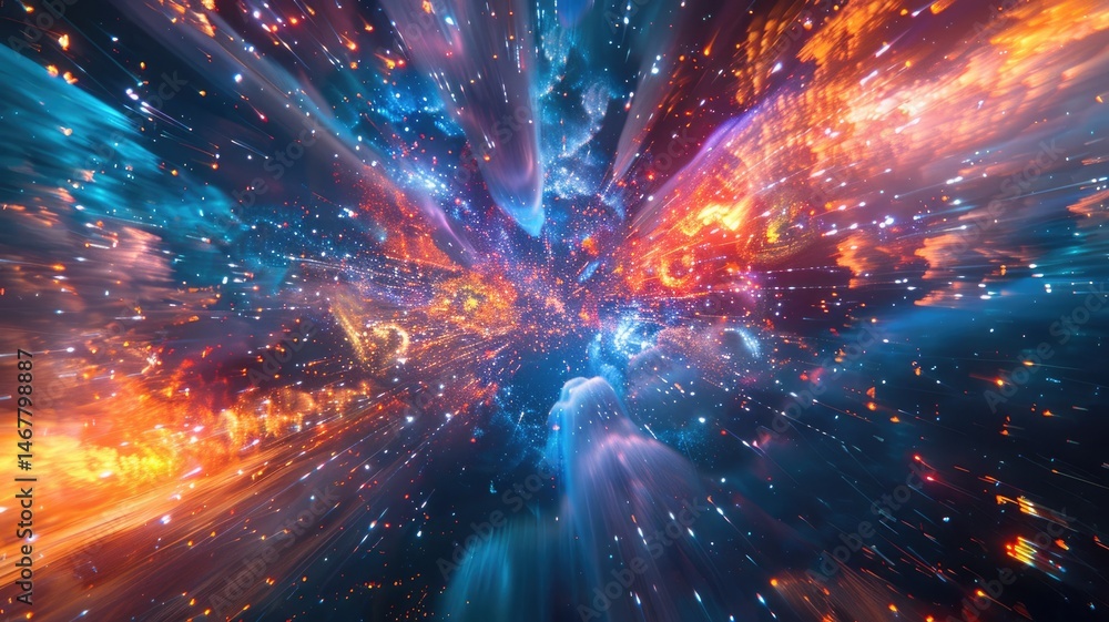 Poster abstract of vibrant line light with digital style effect in futuristic portal style scene with vivid