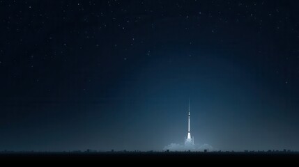 Night launch of a space rocket against a starry sky.