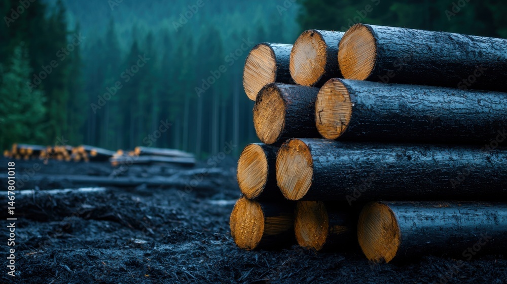 Poster a pile of logs with some of them being black and some of them being brown