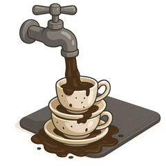 Water Pollution Concept - 3D Illustration of Dirty Water Flowing from Faucet into Cups