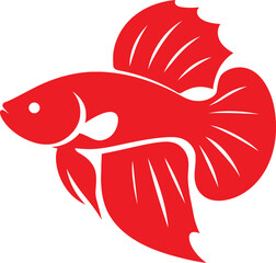 Vibrant Red Betta Fish Silhouette Design, Decorative Red Fish Graphic Design