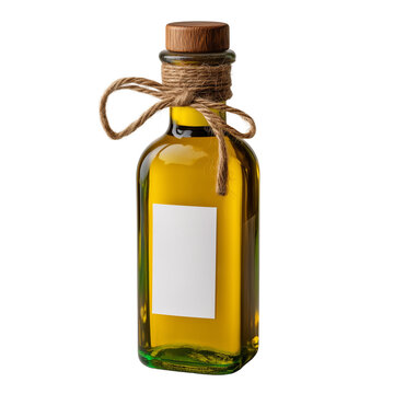 Crafted glass bottle tied with twine holds golden oil, perfect for culinary adventures in a rustic kitchen setting