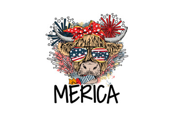 Merica – Cow Retro 4th Of July Sublimation Design
