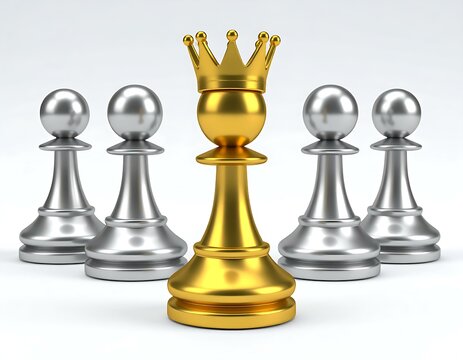 Golden Chess Pawn Crowned King Leadership Success Strategy Game