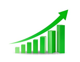 Green upward trending bar graph showing exponential growth success